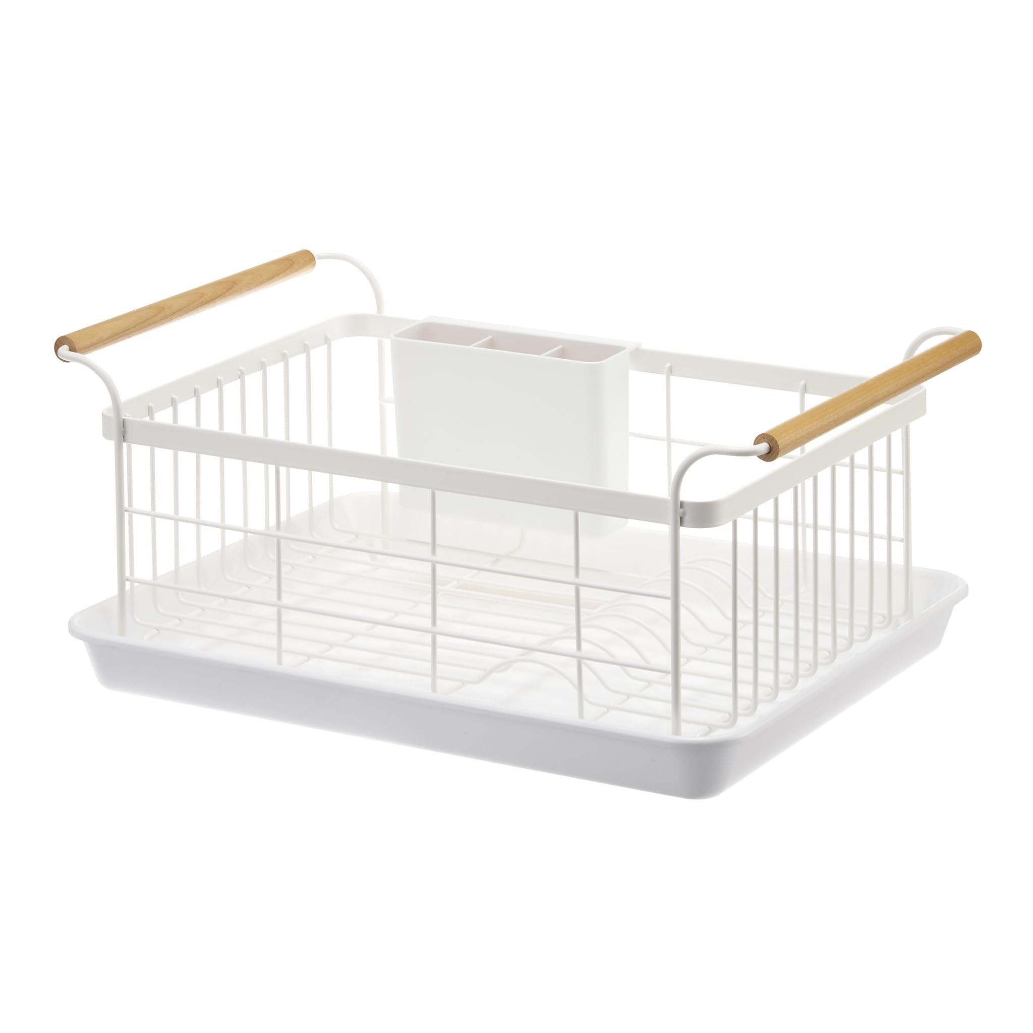 Yamazaki 3107 Tosca Dish Drainer, White, Steel/Wood/ABS Resin, 47 x 33.5 x 20 cm