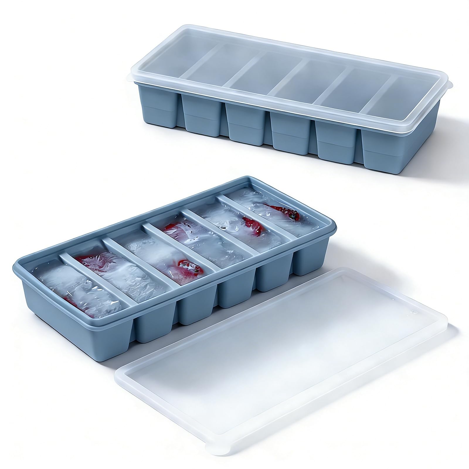 1/2 Cup Covered Silicone Freezer Tray, 2-Piece Set Of Silicone Freezer Molds, Used For Preparing And Freezing Various Sauces And Other Dishes, Making 12 Portions Cube Blue