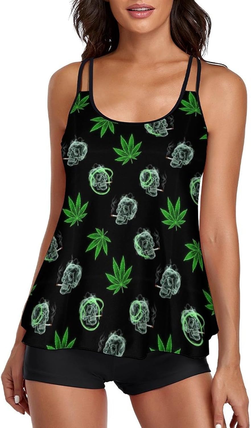 Women's Casual Tankini Bathing Suits, Tummy Control Tank Top with Shorts for Beach and Surfing