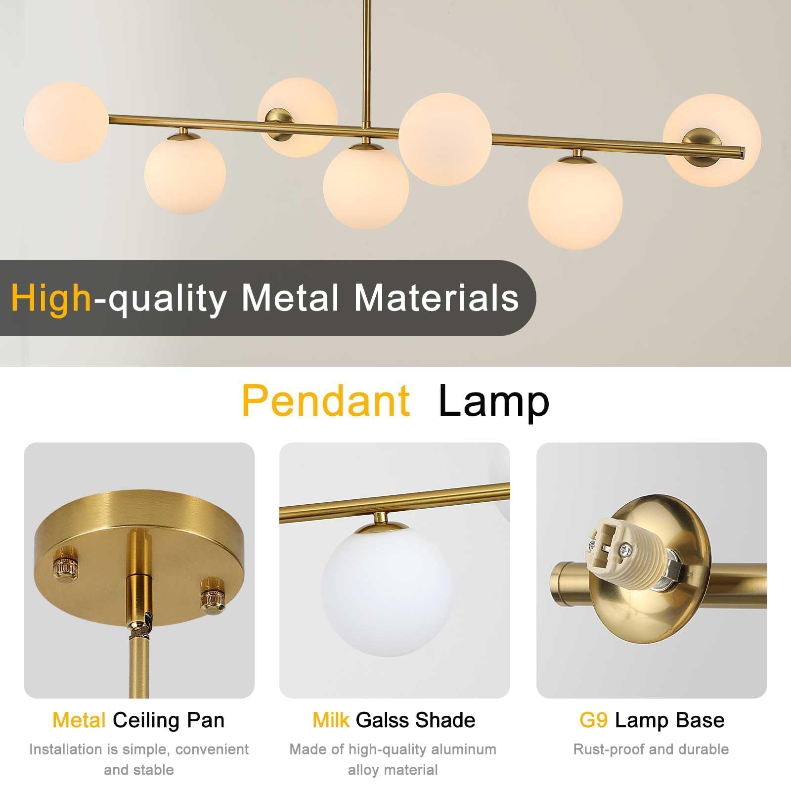 Moderne Pendelleuchte Wohnzimmer Gold,7 WeißE KugelföRmige Glas Lampenschirme Kronleuchter,HäNgeleuchte Zur Dekoration Des Schlafzimmer,Esszimmerlampe,G9 Fassung Esstischlampe,Hotel,KüChe