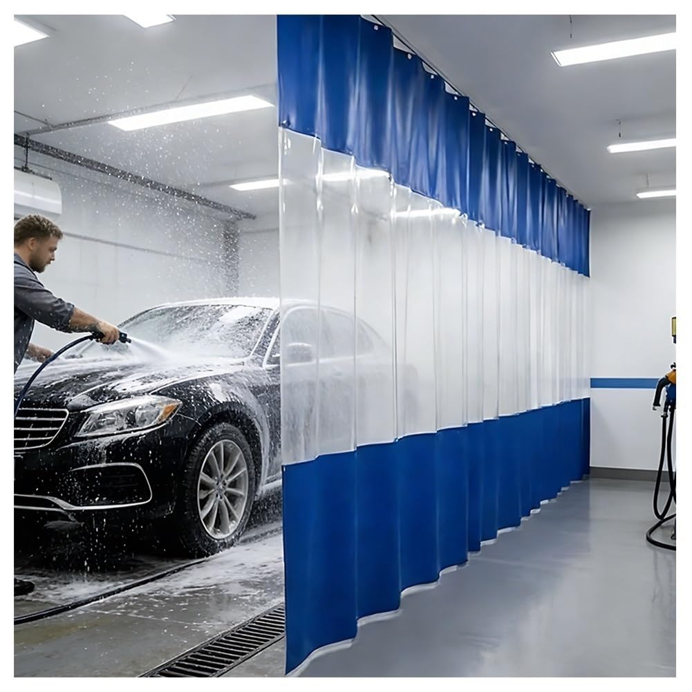 GJMSSMY Garage Divider Curtains for Work Areas, Vinyl Panel Room Divider Wall for Partition Space, Heavy-Duty Sliding Divider Trap with Hooks, Used in Porches, Car Wash(Blue,2.5x1.5m/8.2x4.9ft)