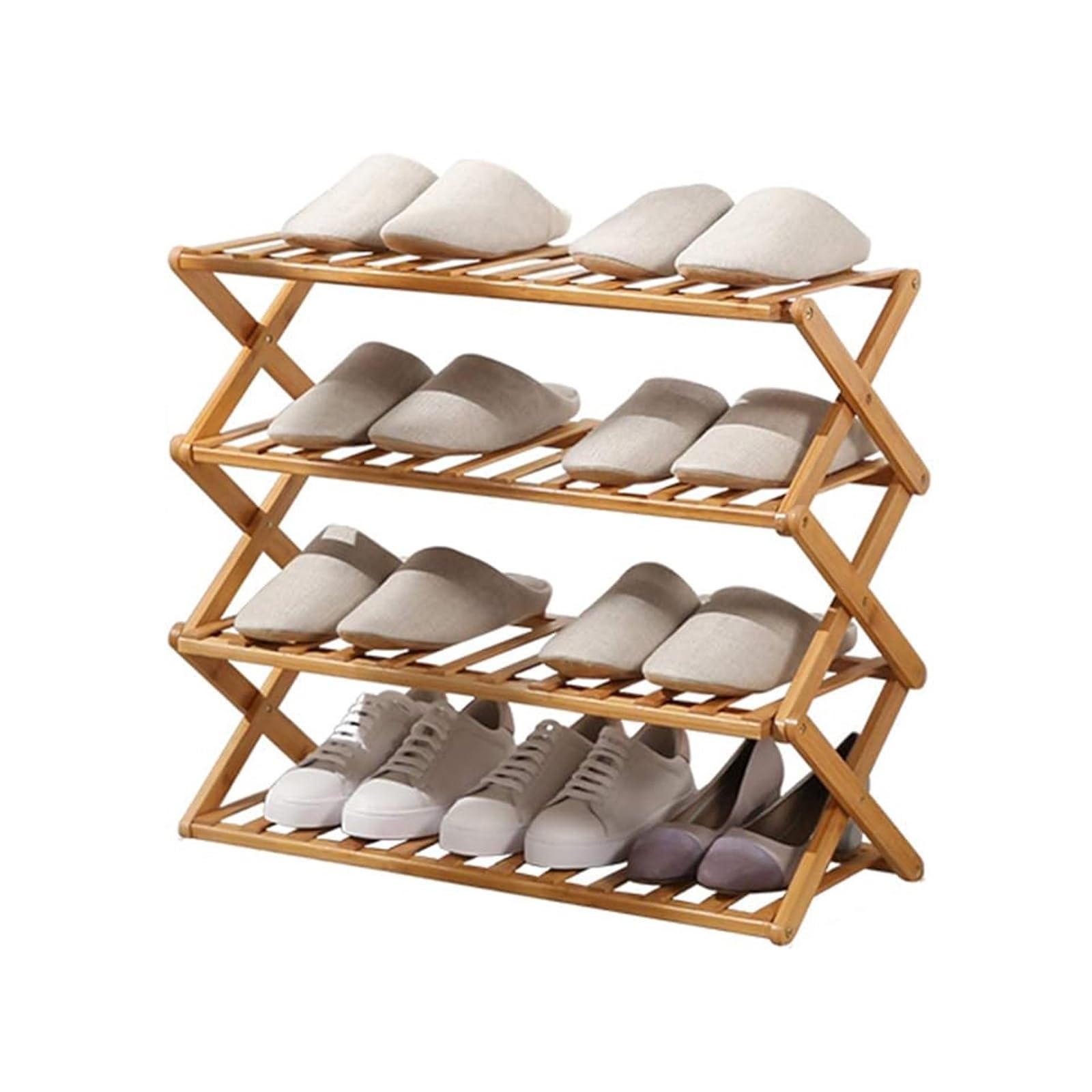 MSHGSKU Stylish Bamboo Folding Shoe Rack - 3/4/5/6 Layers Space-Saving 50cm/70cm/100cm Entryway Storage nizer for Small Hallways - Shoe Bench for Home
