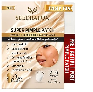 Super Pimple Patch for Acne & Pimples | Hydrocolloid Acne Patch with Salicylic Acid & Niacinamide | Invisible Pimple Spot Patch | Ultra Thin Invisible Patches for Face | 216 Patches