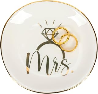 XuoAz Mrs Engagement-Ring-Dish Wedding-Ring-Dish-Holder Ceramic-Jewelry-Tray for Fiance Bridal Her Women Ladies Girls