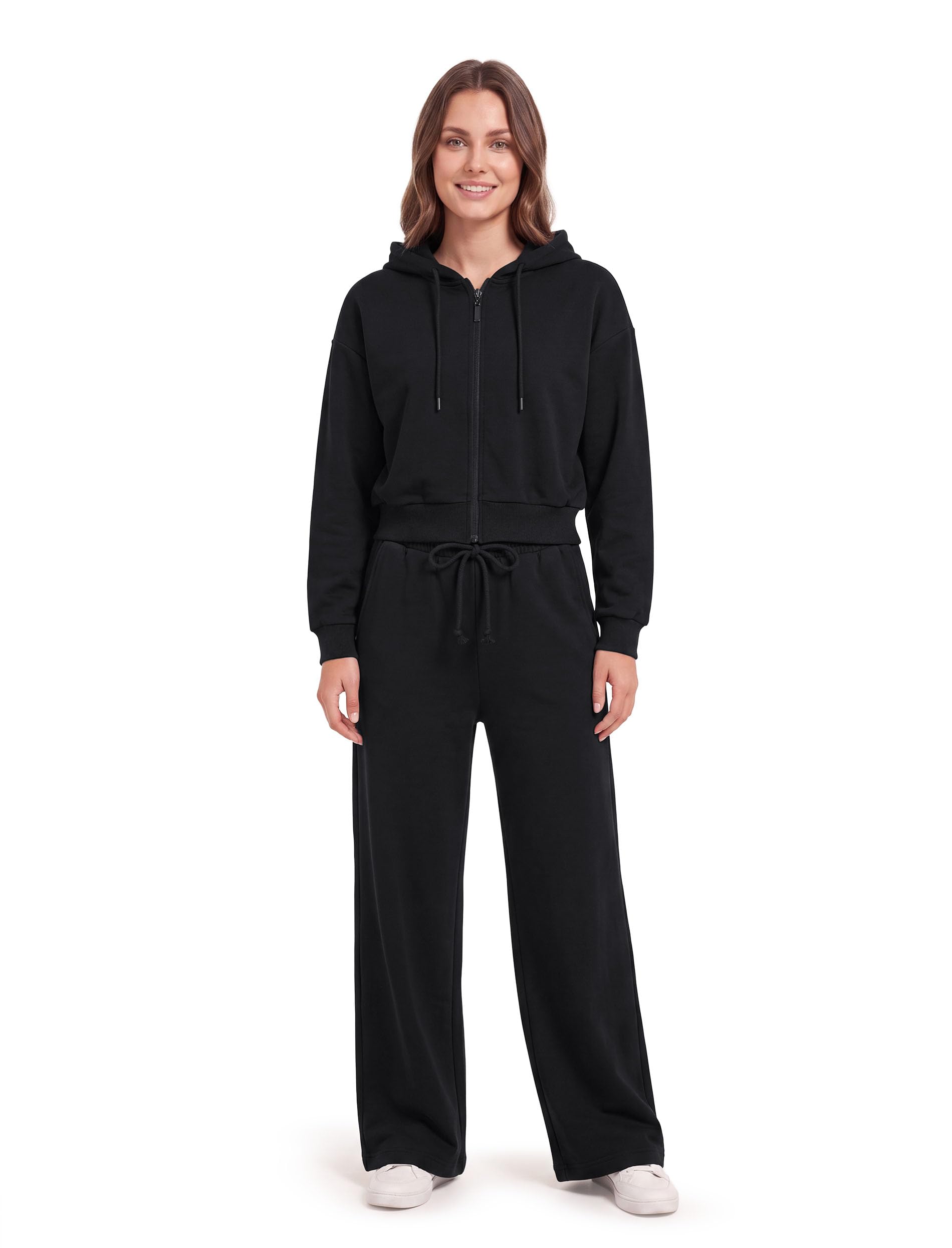 Vivisence 9009 Bluza rozpinana, czarny | krótszy krój, pełny suwak, gładka dzianina, długie rękawy, elastyczne ściągacze