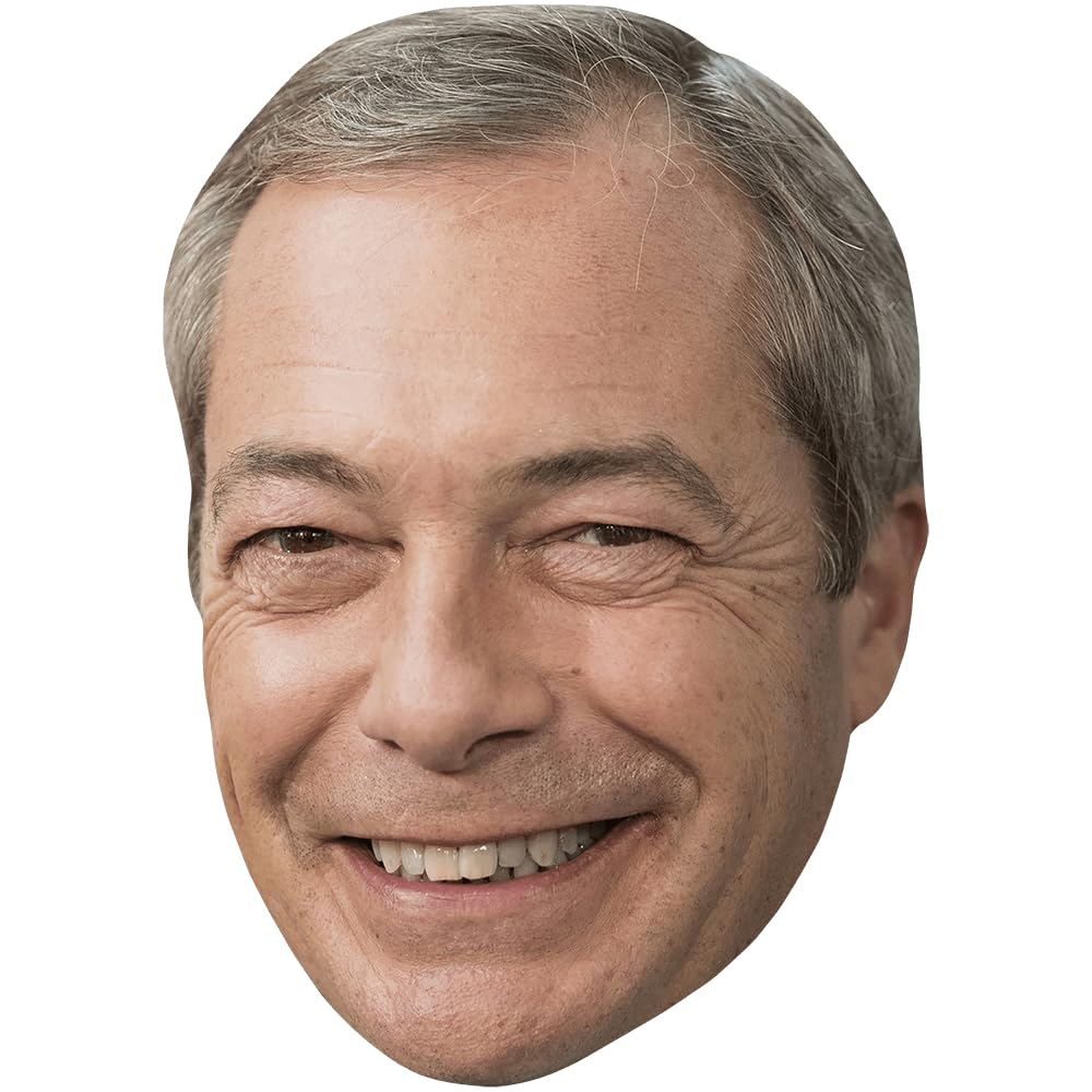 Celebrity Cutouts Lifelike Nigel Farage (Smile) Celebrity Mask, Flat Card Face, Fancy Dress Mask