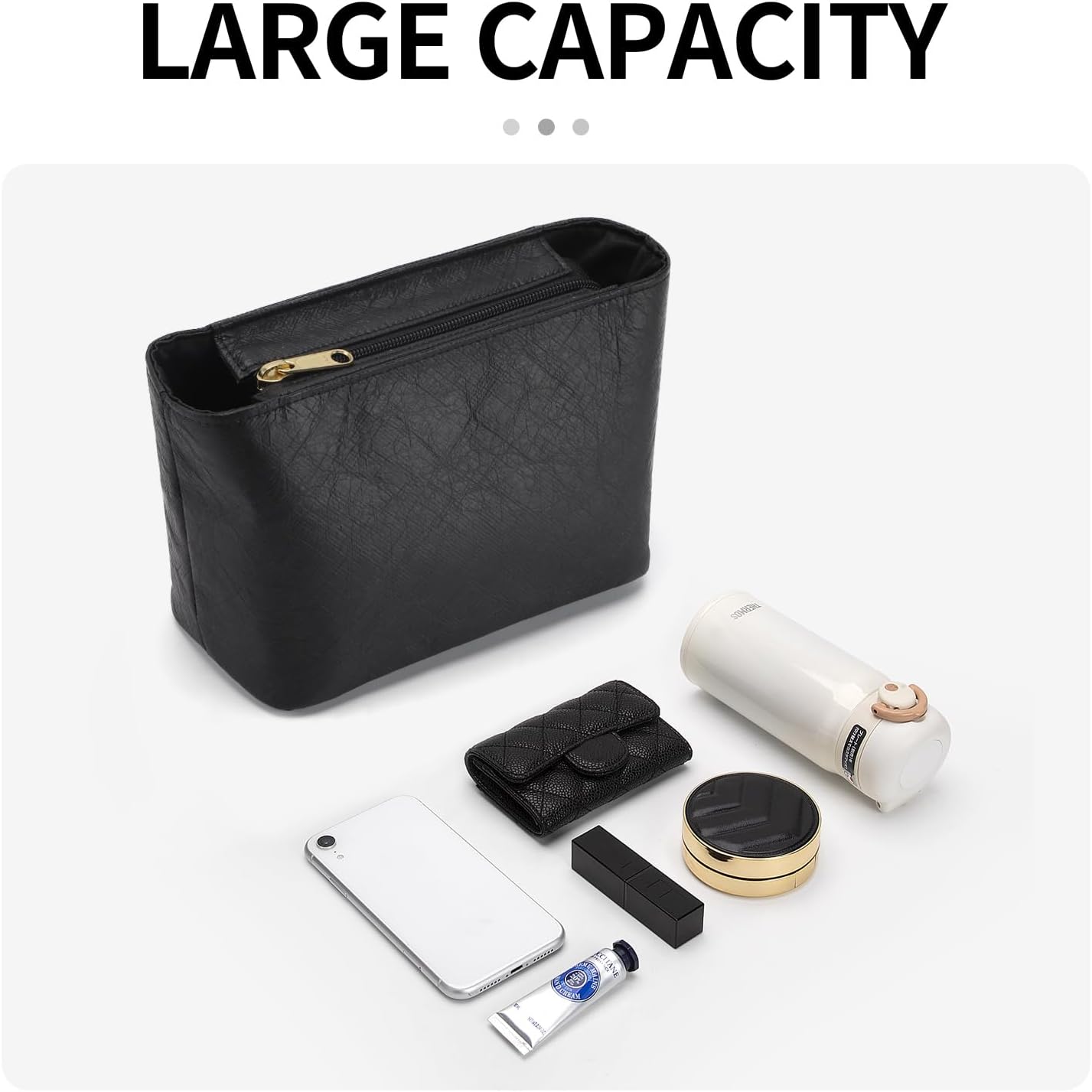 Tote Bag Organizer Insert Compatible with Handbag, Dupont Paper Purse Inner Suit for HandBag Shaper (Black, Mini)