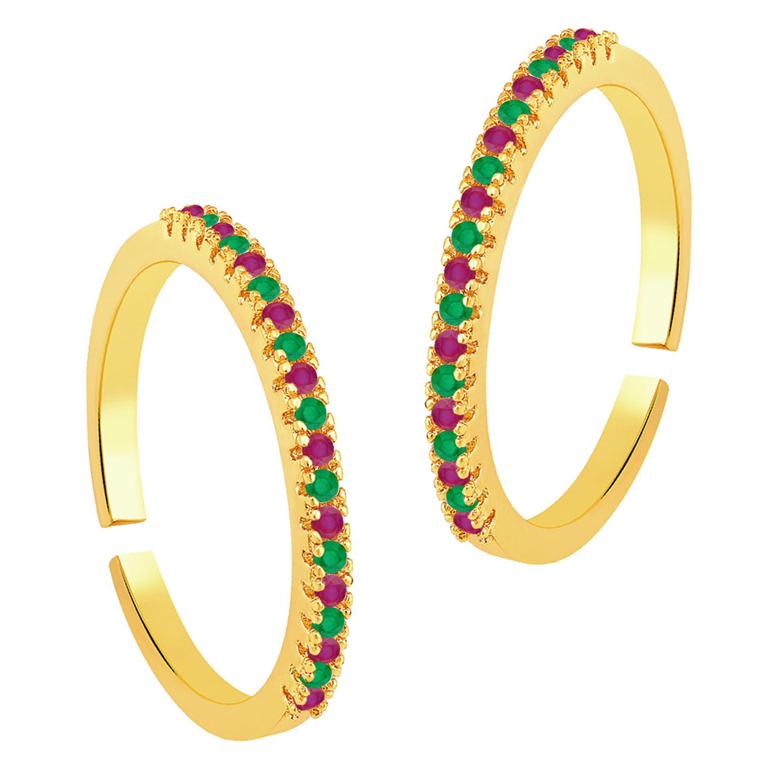 Gold Plated Rani Pink Cubic Zirconia Studded Fancy Adjustable Toe Ring Bichiya Fashion Jewellery