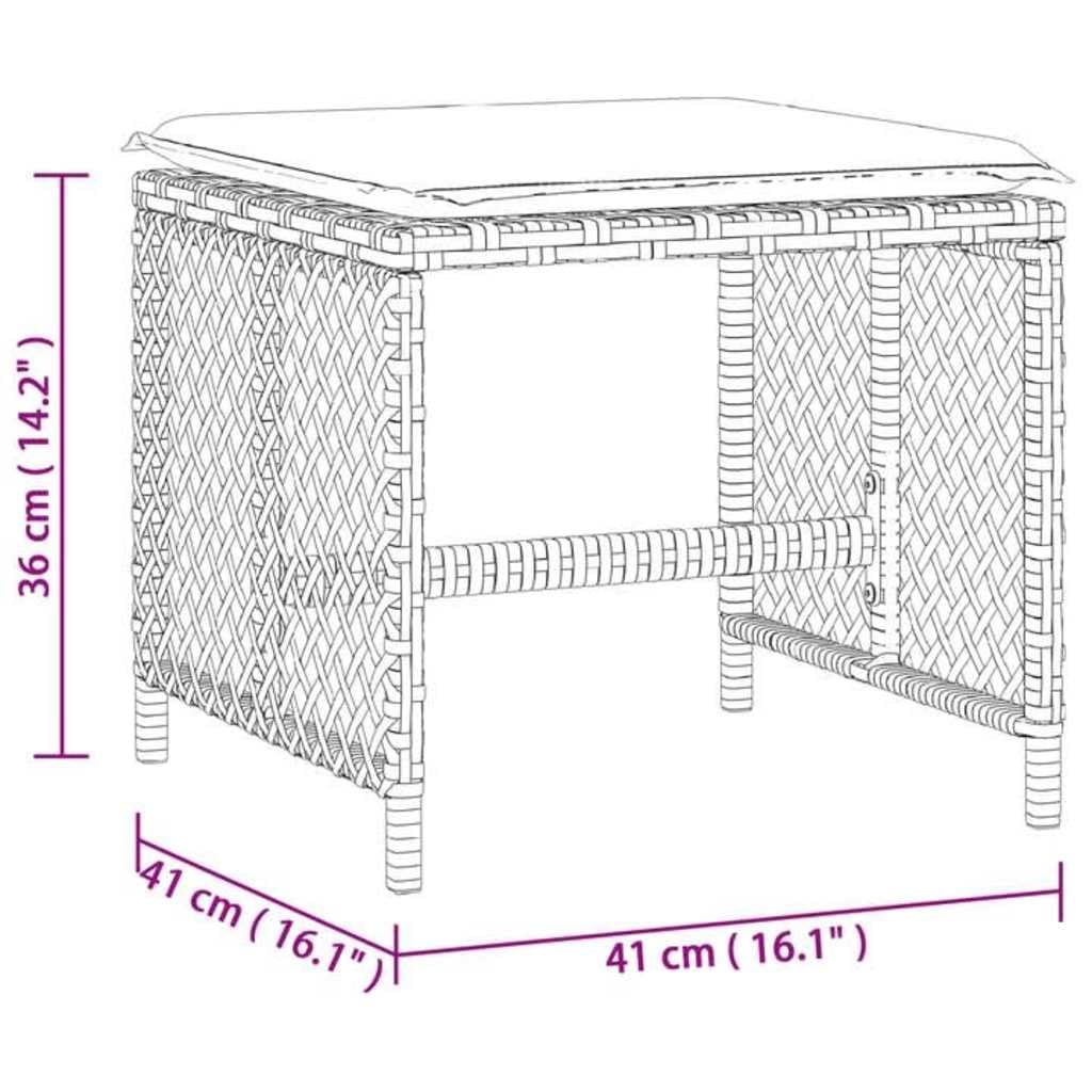 Mangloder - Sgabello da giardino con cuscino, 4 pezzi, nero, 41 x 41 x 36 cm, in polyrattan, resistente alle intemperie, ai raggi UV, in acciaio verniciato a polvere, per balcone, terrazza, salotto