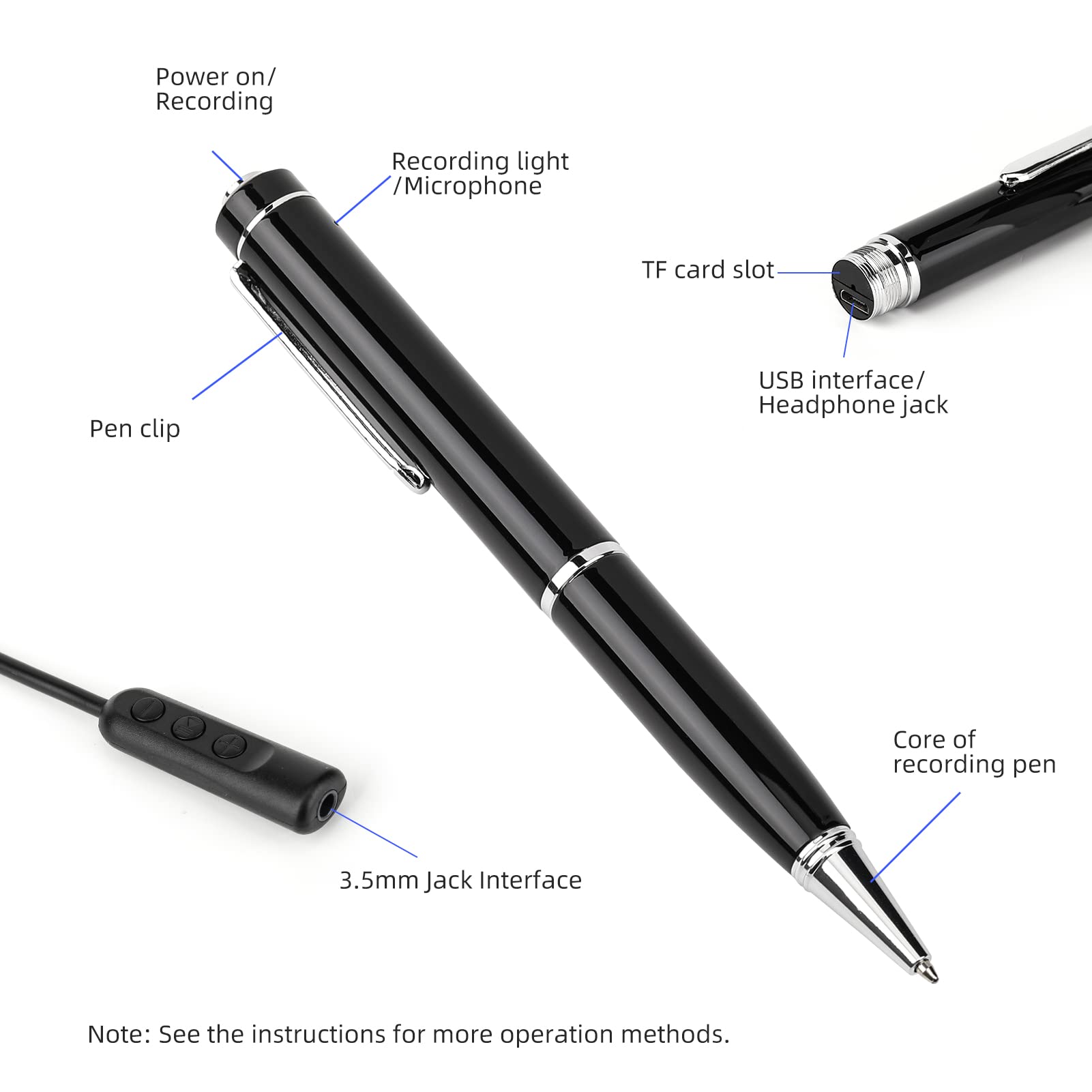 2 penne registratore digitale - attivazione audio, cavo USB e tappi for le orecchie, for lezioni, riunioni e interviste, apparecchiature di registrazione professionali