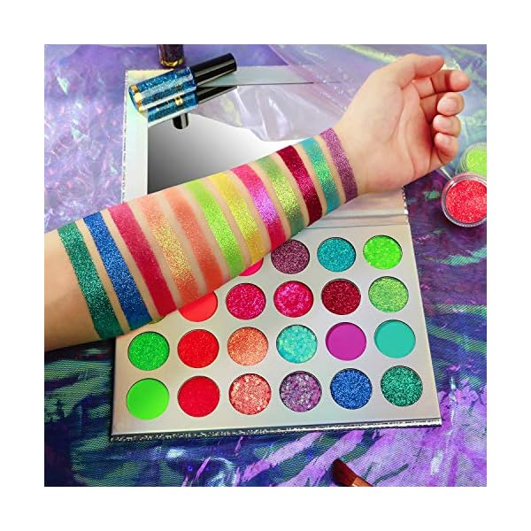 Afflano Neon Makeup Palette Eyeshadow, Glow in the Dark Neon Eyeshadow Palette Highly Pigmented, Neon Party UV Blacklight Eye Shadow Pallet, Red Orange Pink Pressed Glitter Eyes Makeup Palette