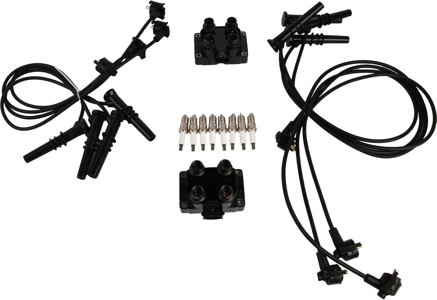 FD487 Ignition Coil & Spark Plug with Wire Set Compatible with Ford 1996 1997 1998 1999 F-150 Expedition 1996 1997 Crown Victoria Grand Marquis Town Car 4.6L Replace 96858, 2X1320, FD480, DG435