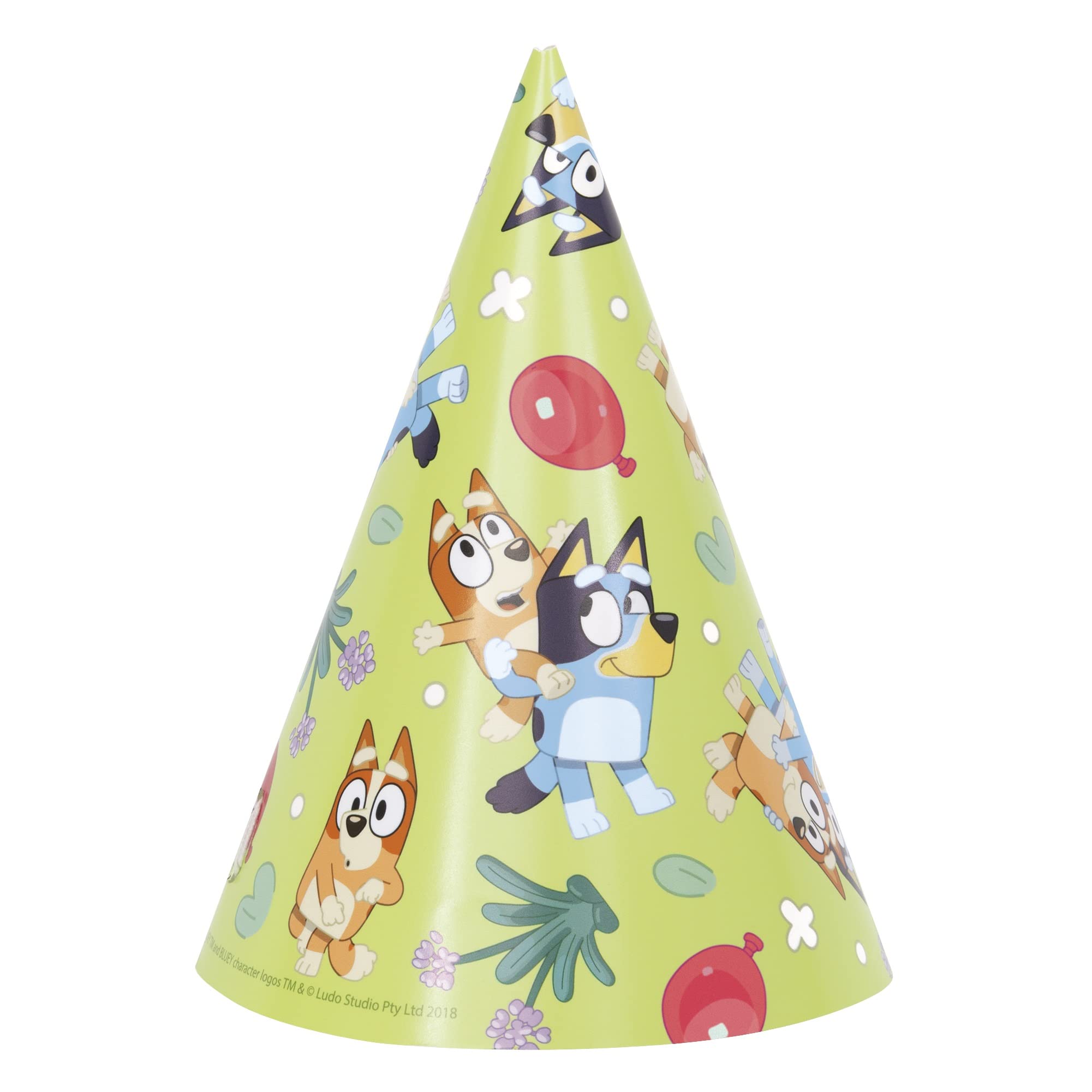 Unique Multicolor Bluey Party Hats - 8 Count | Vibrant Paper Hats with Bluey Designs - Perfect for Kids' Birthdays & Celebrations, One Size Fits Most