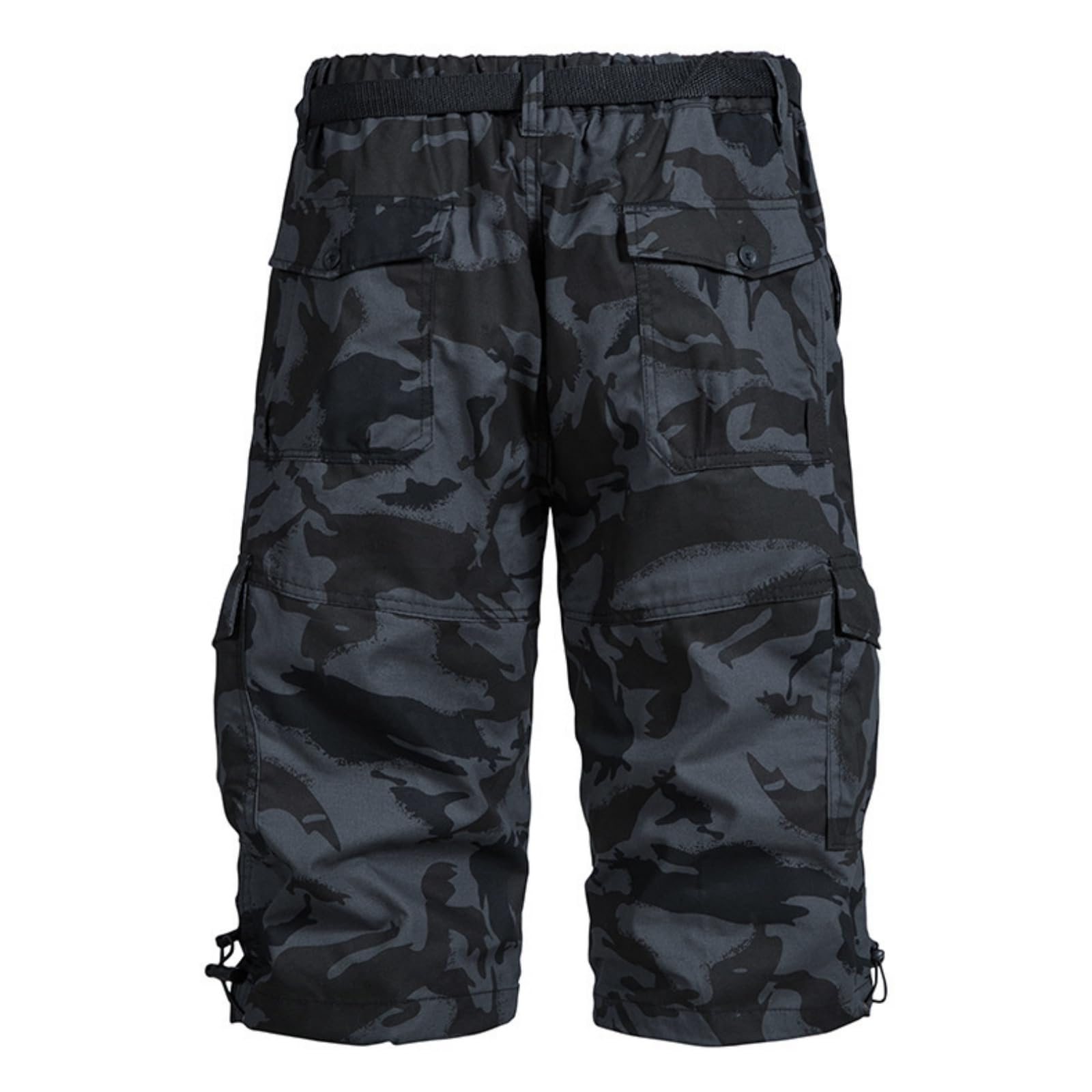 PADOLA Short Homme Cargo Coton Bermuda avec 7 Poches été Taille Elastique Camouflage Pantacourt à Jambes Larges avec Cordon de Serrage Baggy 3/4 Pantalon avec Ceinture Réglable