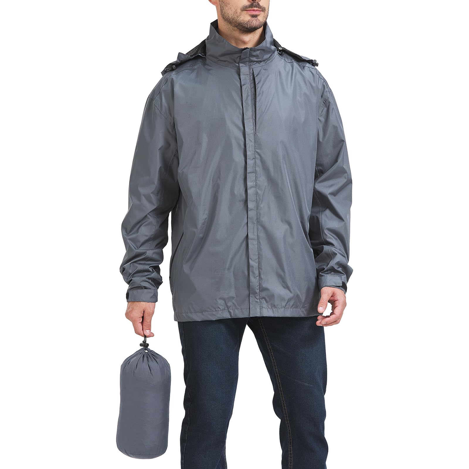 Chaqueta impermeable plegable para hombre, ligera, con capucha, para golf, senderismo, ciclismo