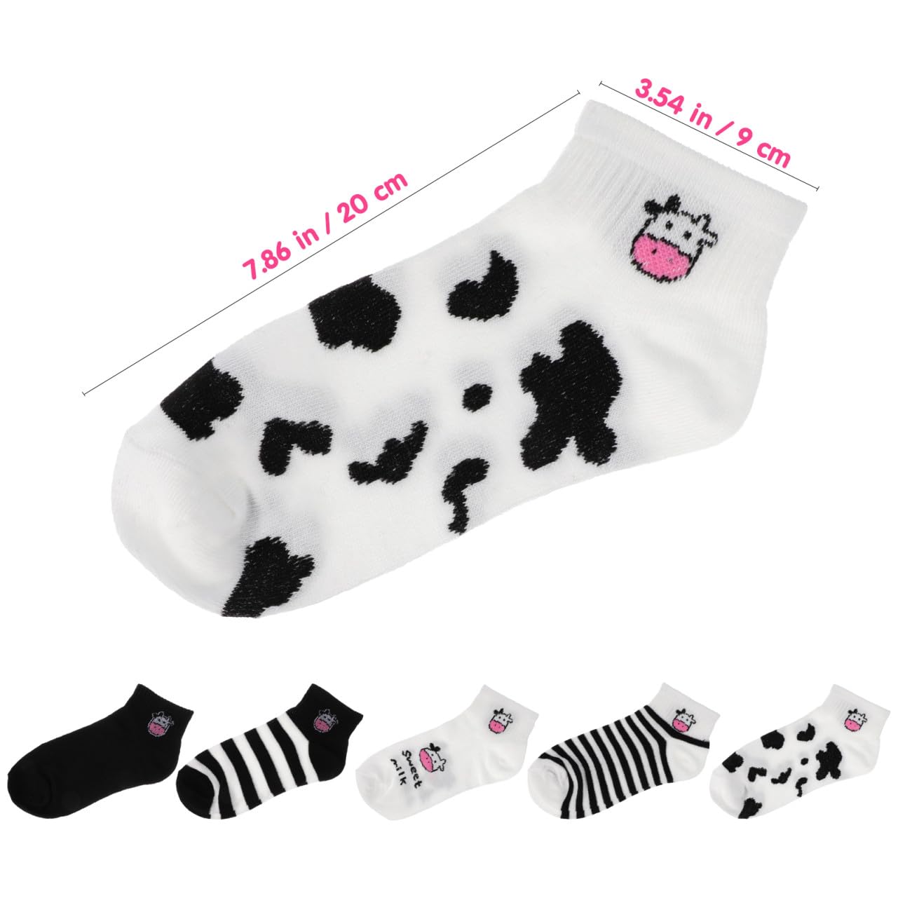 VANZACK 5 Pares Calcetines Cortos Mujer de Algodón Transpirable con Estampado de Vaca Diseño Divertido para y Verano Calcetines Tobilleros Cómodos y