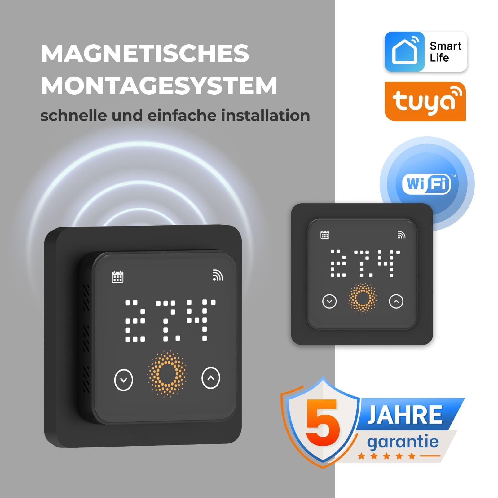 Riscaldamento elettrico a pavimento per laminato: tappetino riscaldante WARMON ALU 150 W/m² incluso termostato touch WiFi (25 A) con sensore di presenza, termostato: sensore TS 500 WiFi nero