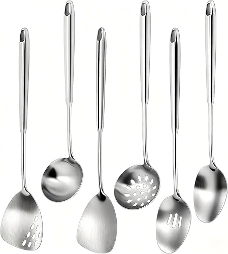Juego de utensilios de cocina de acero inoxidable de 6 piezas, juego de utensilios de cocina de acero inoxidable, utensilios de cocina de metal con