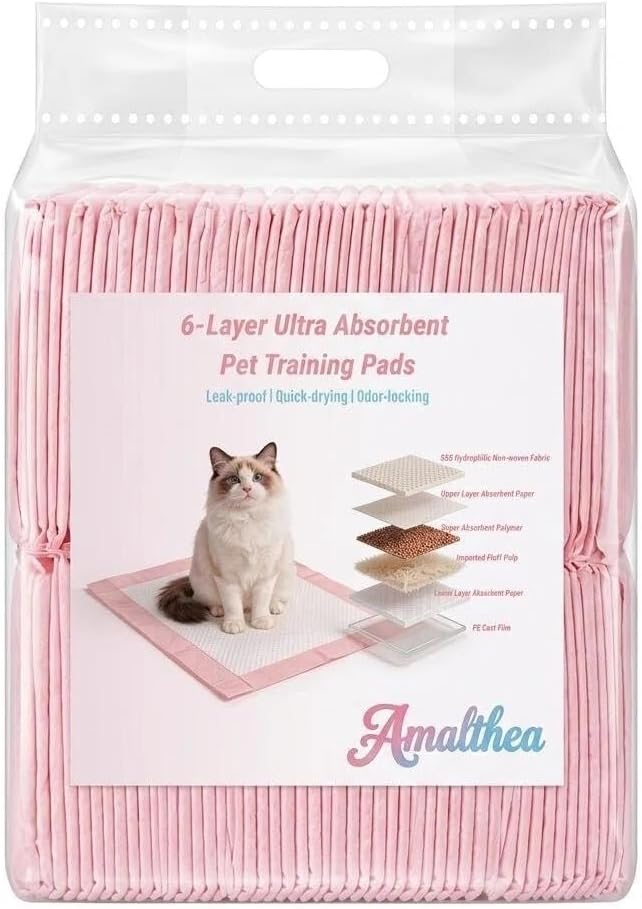 Leak-Proof Cat Litter Pee Pads, Dog and Puppy Potty Training Pee Pads with Quick-Dry 6-Layer Design, Universal Fit for Litter Box, Multi Cat,Size: S, 100 Pieces