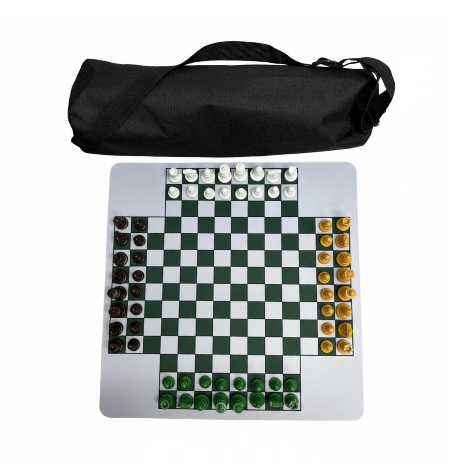 KQFCAZRE 4 Player Chess Set Easy to Learn Chess Set Portable, Green, White, Yellow, Coffee With Zipper Storage Bag, Four-player Chess With Zipper Storage Bag