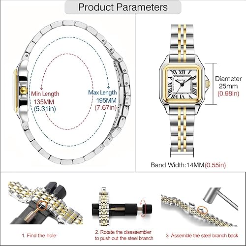 Miniatura 6 de Classic Relojes cuadrados de mujer con números romanos, de vestir, informal