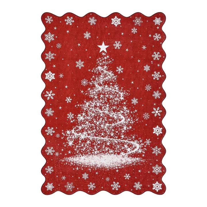 FairyStyle Festive Snowflake Christmas Rug 160x230 cm, Non-Slip, Xmas Red — image 1