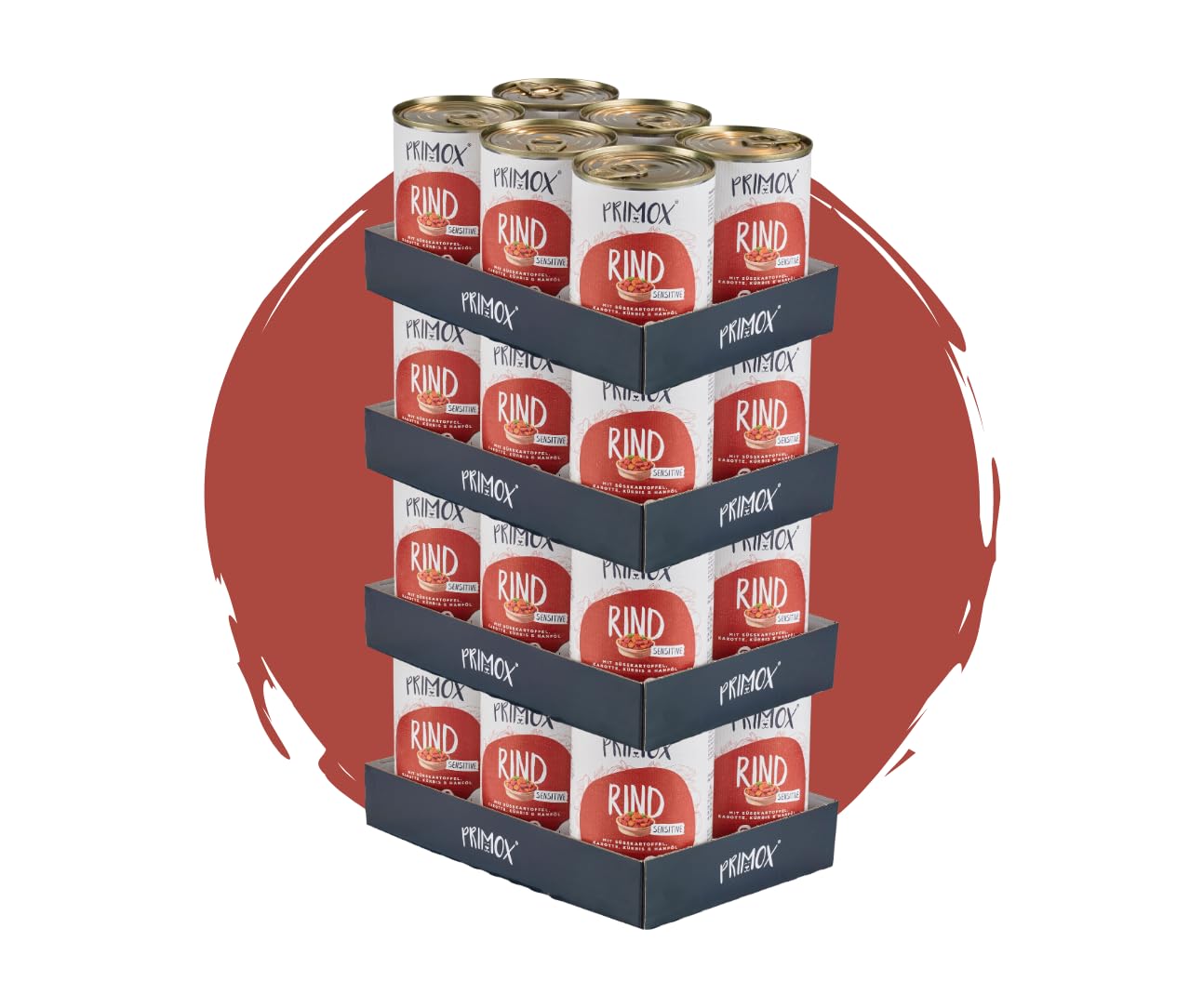 PRIMOX Hundefutter nass MENÜ Rind, 24x 400 g - Vollwertiges Nassfutter mit Fleisch & Gemüse - Monoprotein-Quelle ohne Getreide & Zucker - Mit Tierärzten entwickelt