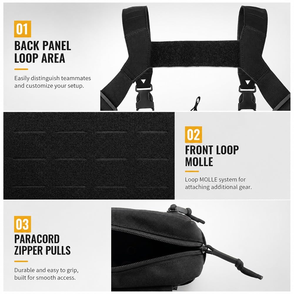 Borsa Pettorale Uomo Donna, Chest Pack Regolabile con Tasche Multiple per Caccia Tattico Tiro Sportivo Airgun Escursionismo Ciclismo E attività Outdoor
