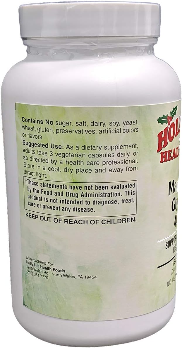 Holly Hill Health Foods Magnesium Glycinate 400mg, 180 Vegetable Capsules