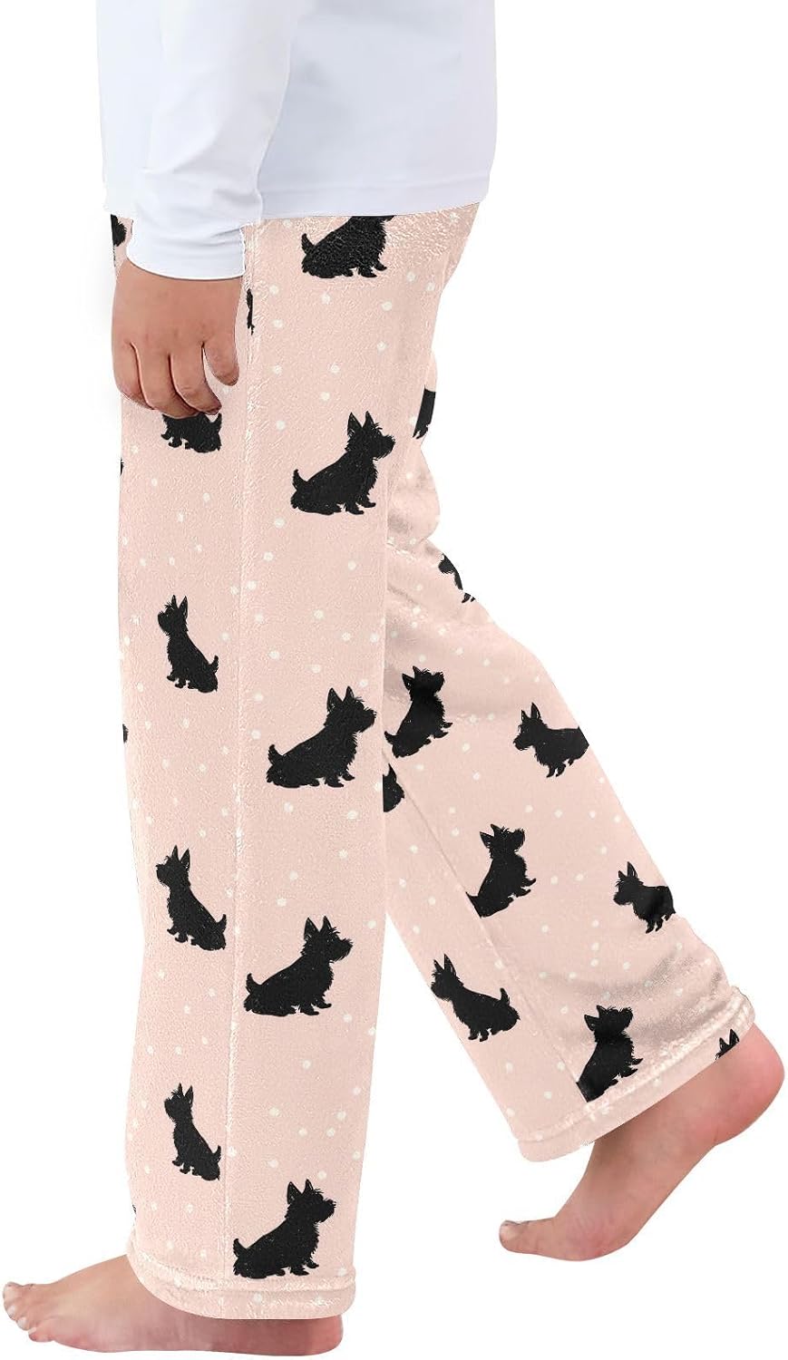 Scottish Terrier Dog Silhouette Boys Pants for Kids Fleece Bottoms Long Jogger Pants Trousers Pockets Size 6-14Y
