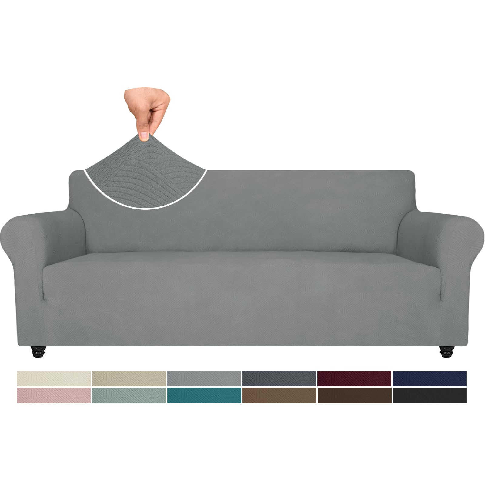 Ystyle Copridivano 4 Posti Con Braccioli, Copri Divano Antigraffio Gatto, Copridivani Elasticizzato, Pesante Inverno Copri Divani, Fodera Divano Antimacchia Lavabile Antiscivolo, Grigio Chiaro
