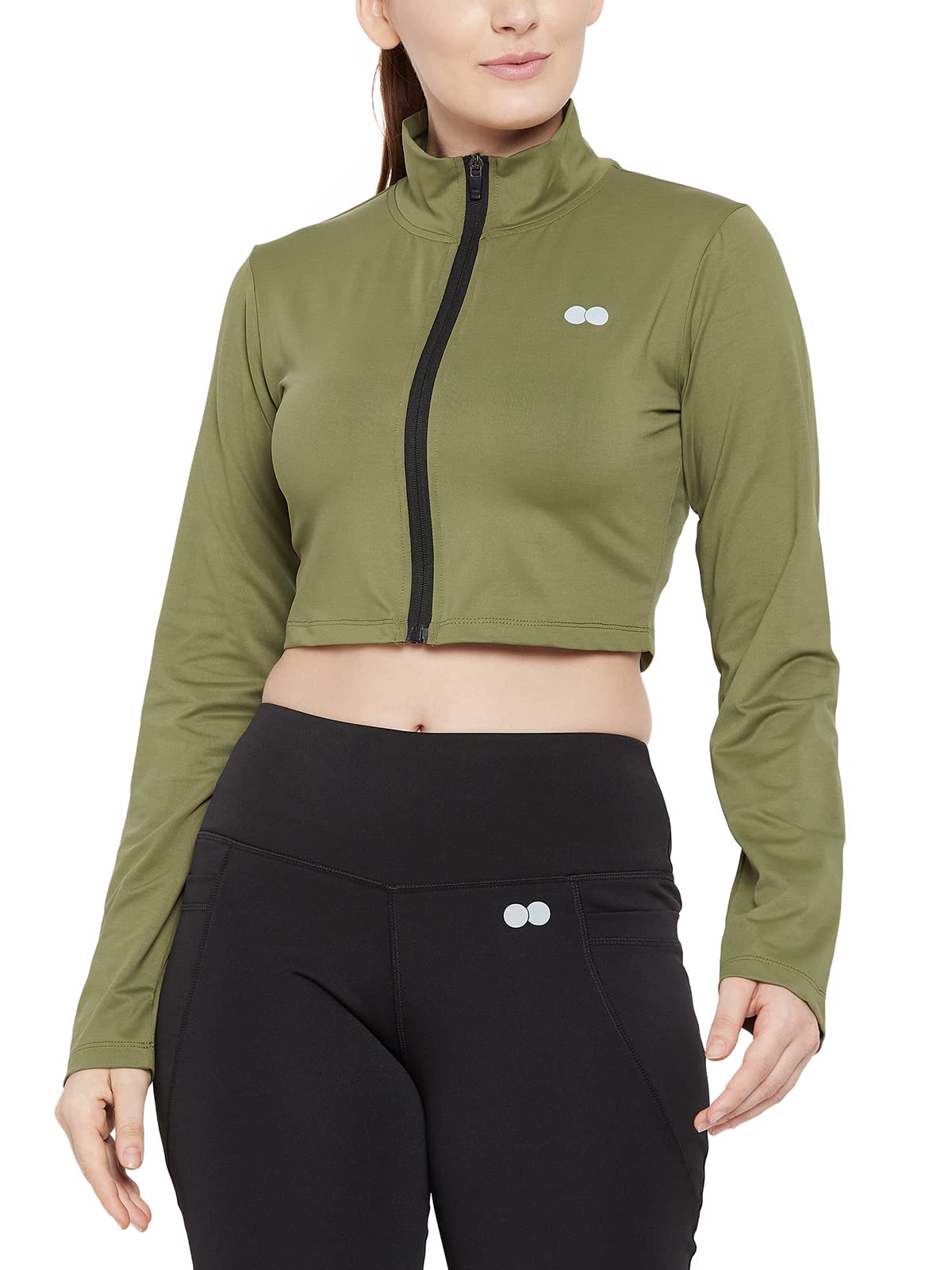 clovia Women's Snug Fit Active Crop Jacket (AT0164P17_Green_XXL)-picture-16