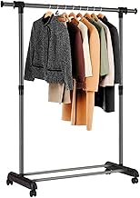 edihome, Burro Ropa, Perchero Colgador de Ropa, Vestidor, 43x160x150 cm, Resistente, Metálico y Portátil con Ruedas