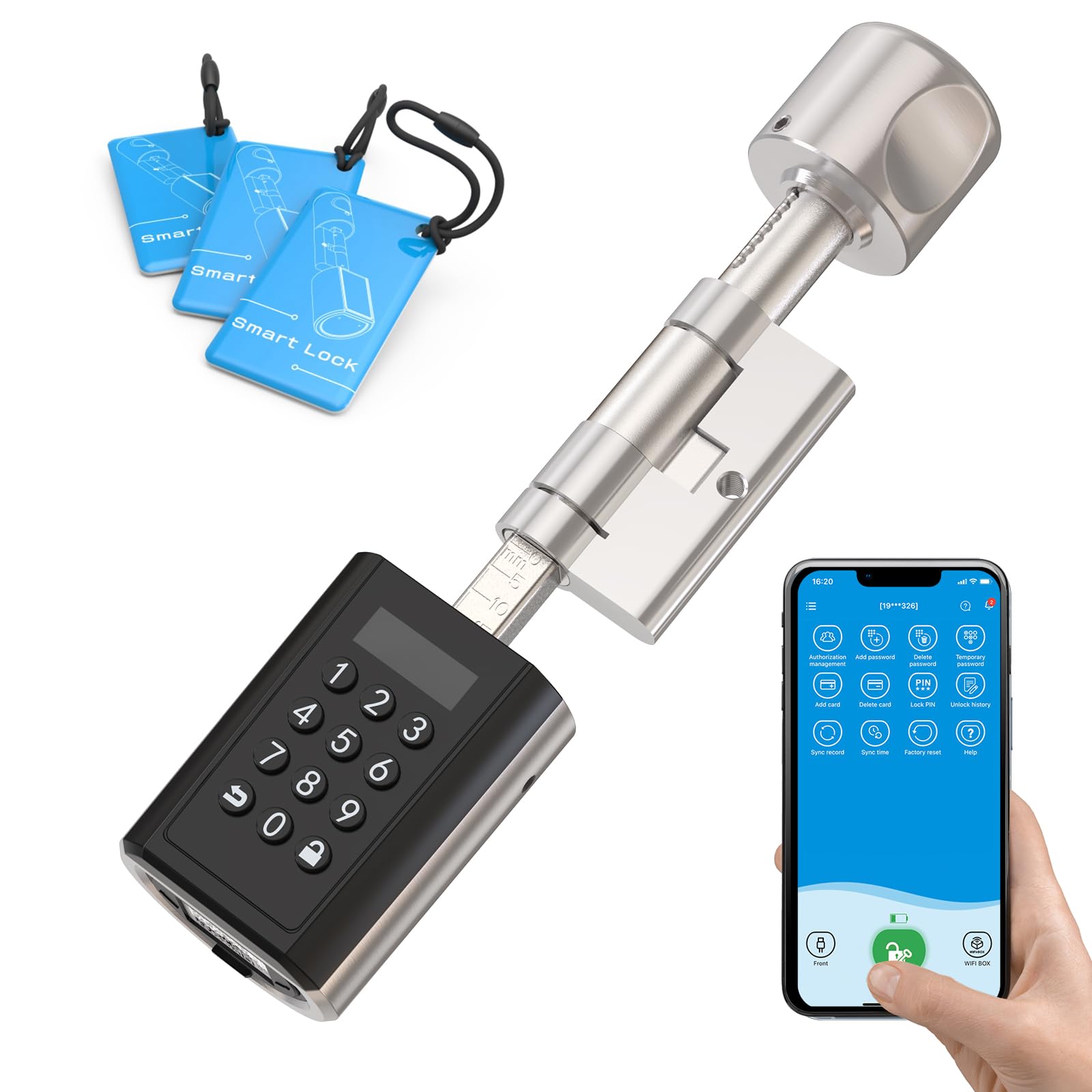 WELOCK Serratura Smart PCB51 con Password,Carte RFID e Bluetooth APP | Serratura Elettronica WiFi(necessità welock wifibox),serratura porta blindata IP65,Cilindro 30x30 per porte 30-70mm,SmartLock