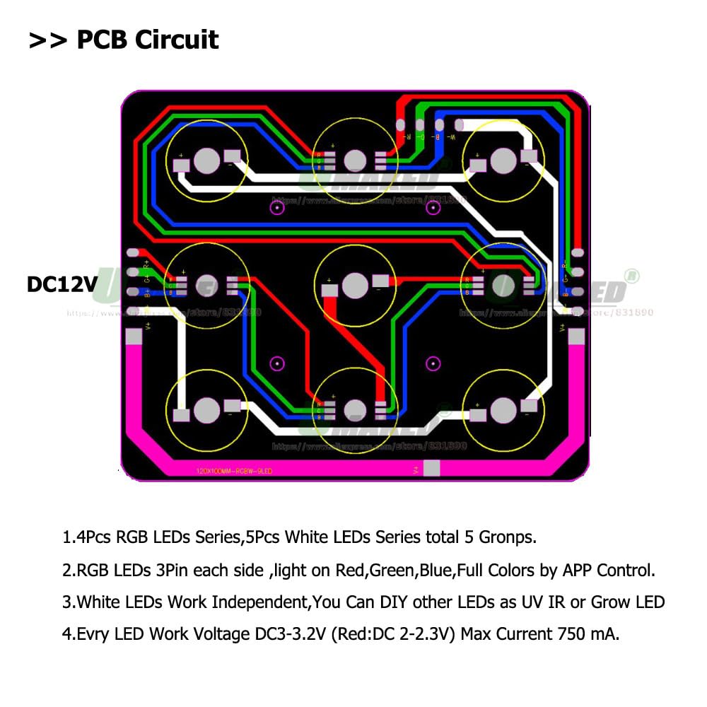 światło roślinne, Oświetlenie LED do akwarium PCB wymień wszystkie zestawy, RGB + pełne 20-100W intelintna aplikacja lampa uprawy roślin wodnych DIY(100W 5 PCB Full Sets)