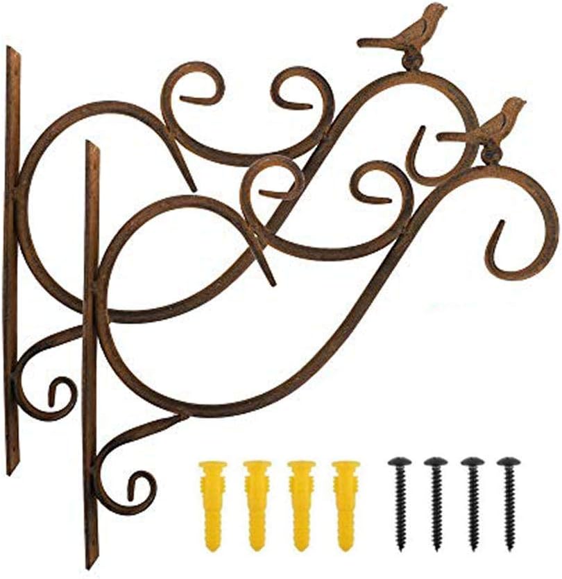 Dproptel 2 Pack Wall Hanging Plants Bracket, Garden Balcony Outdoor Décor, Retro Bird Wrought Iron Garden Pots Hanging Hooks Rack Wall Bracket for Plant Basket Flower Pots Lanterns with Screws