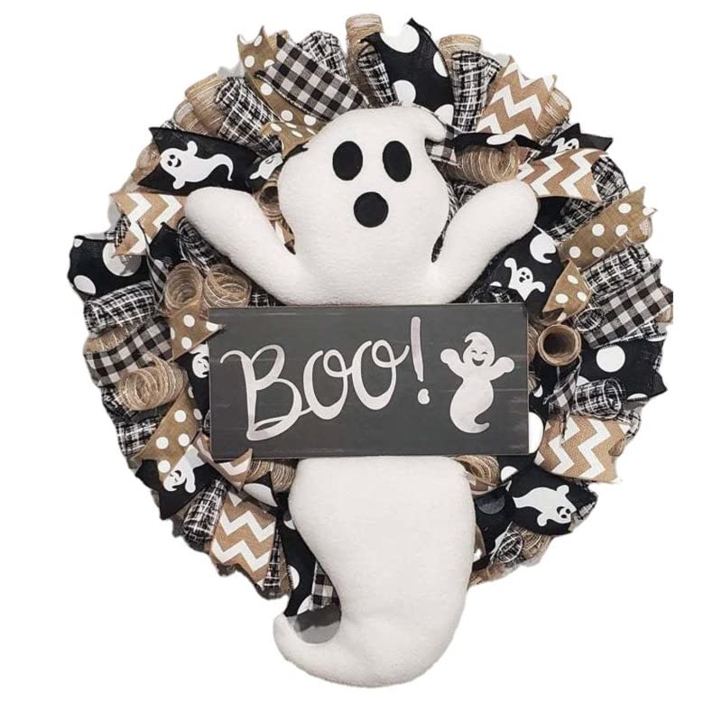 Couronne de Jack-o'-Lantern en toile de jute avec suspendu lune de sorcière