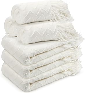 Buryeah 6 Pack Boho Knitted Throw Blankets with Tassels 50 x 60 Inch Soft Warm Rhombus Textured Blankets Bulk for Wedding Guests Christmas Birthday Employee Teacher Appreciation Gifts (White)