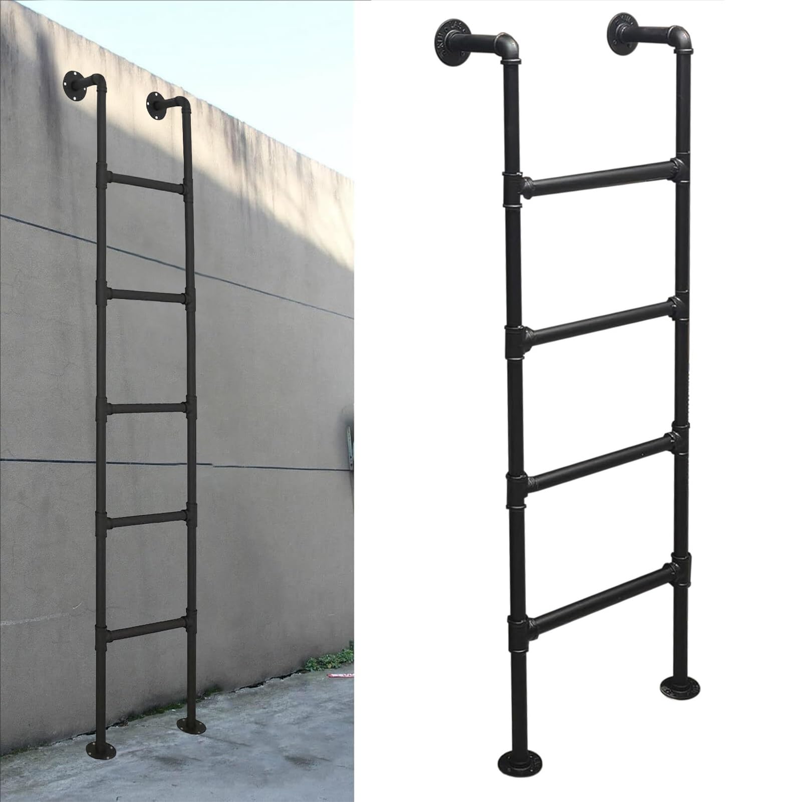 Wall Mounted LadderEmergency Egress Ladder for Window Well, 330LBS Load Fire Escape Ladder Industrial Iron Pipe Bunk Bed Ladder Indoor Outdoor Climbing Ladders - Customizable Size(