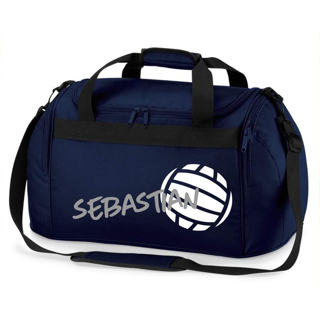 Sporttasche mit Namen Bedruckt für Kinder | Personalisierbar mit Motiv Volleyball | Reisetasche Duffle Bag für Mädchen und Jungen in Navy (Dunkelblau INKL. passender Turnbeutel)