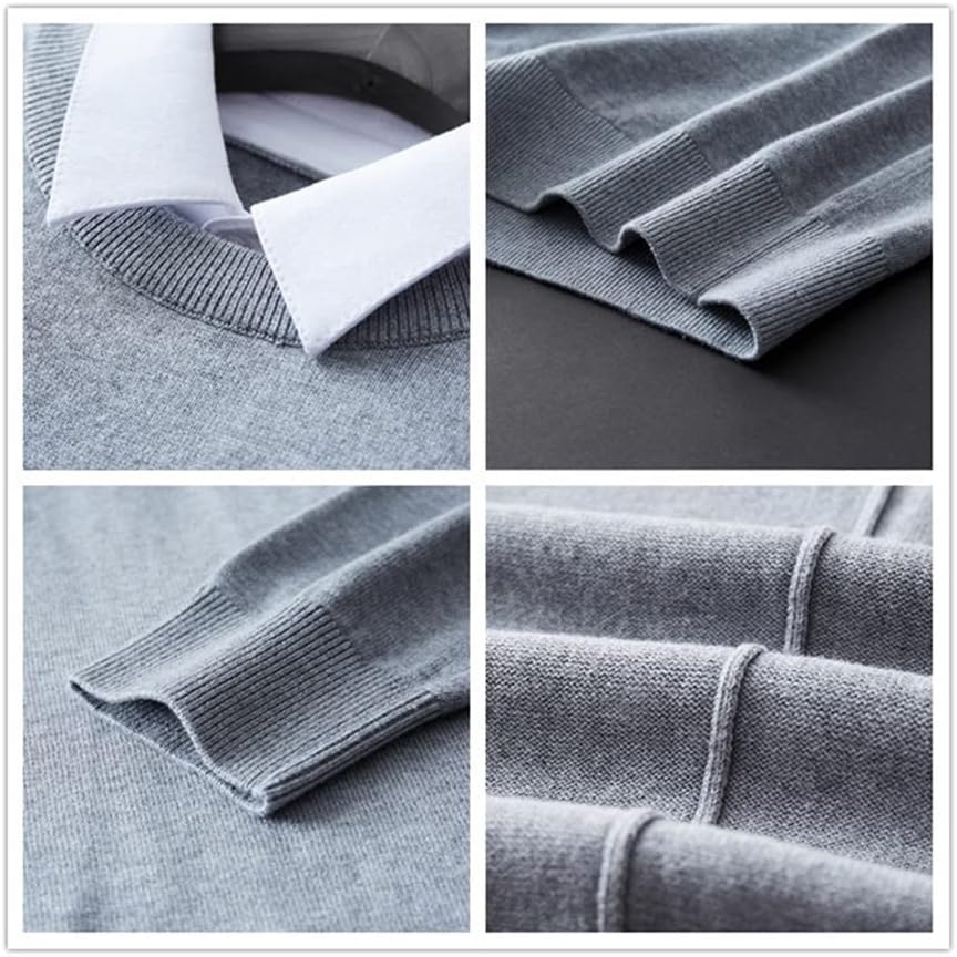 KEHAIOO Men Fake Two-Piece Pullover Shirt Collar Sweater Oversized Gray Black Faux Collar Knitted Long Sleeve Top