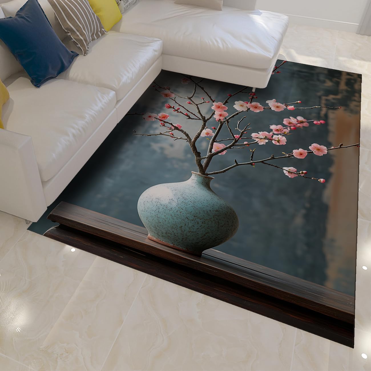 Tapis de sol moderne antidérapant fleur de prunier pour couloir