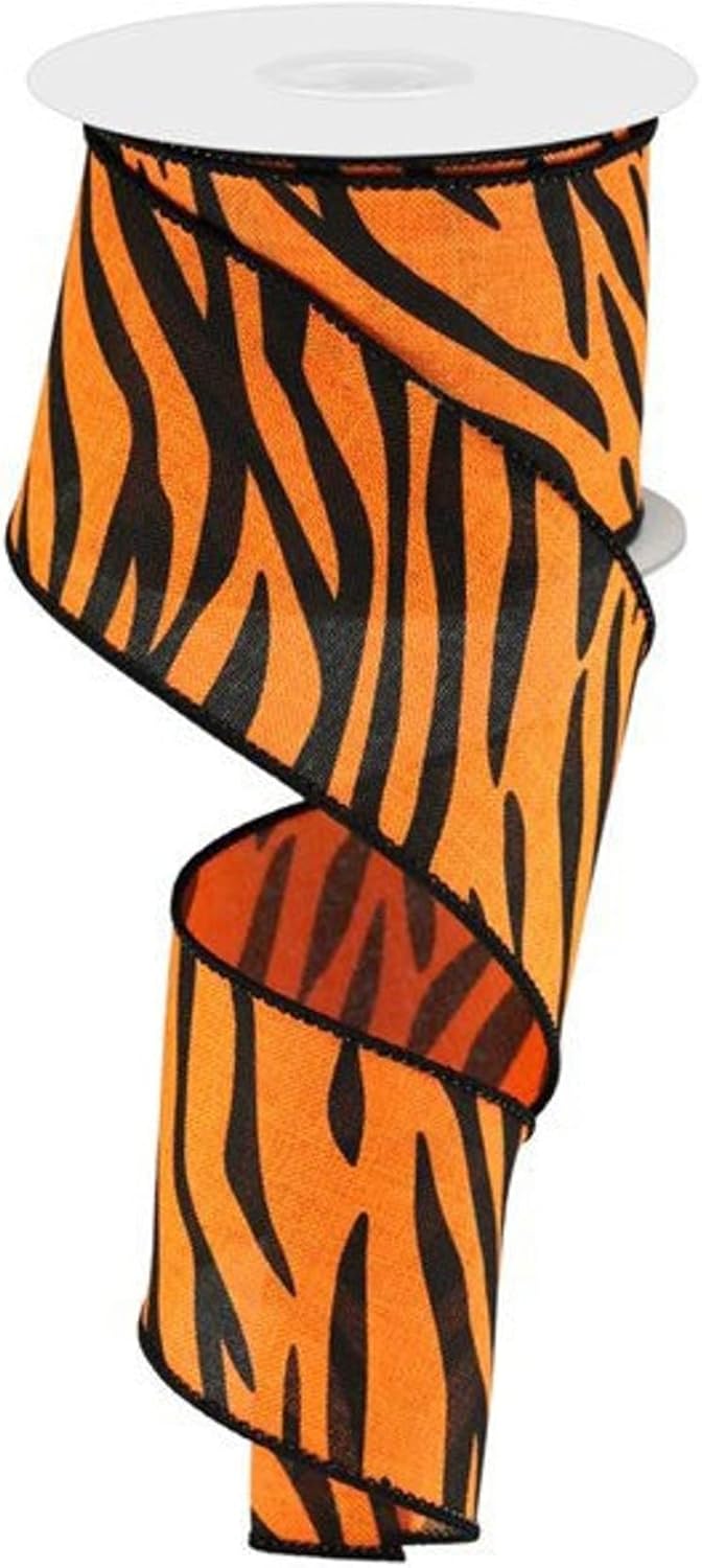 Tiger Ribbon, Zebra Stripe Ribbon, Black Ribbon, Orange (SIAf) Ribbon, Animal Print Ribbon, Burlap Ribbon, Wired Ribbon, 2 1/2", 10 Yard Roll