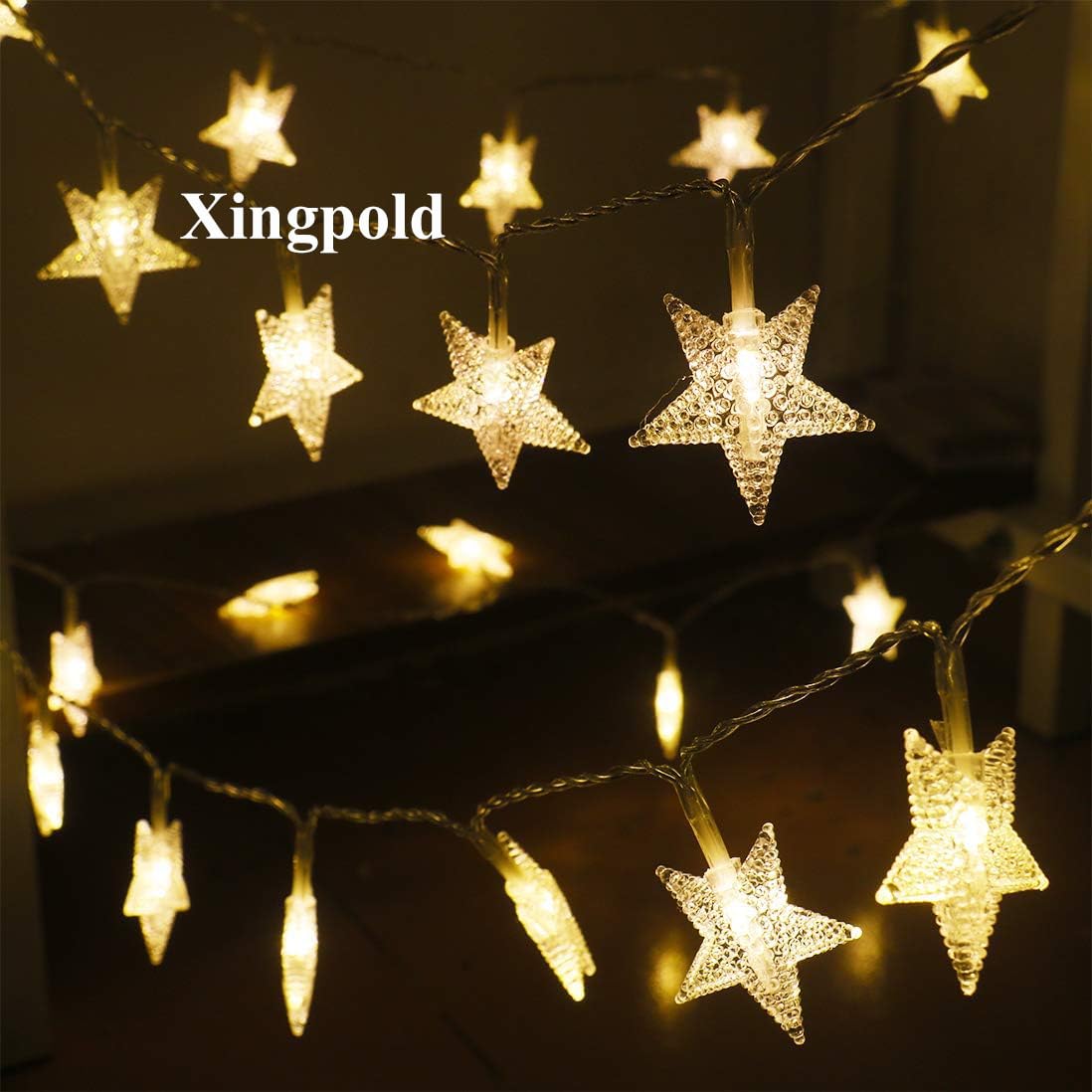 Stern-Lichterkette, 5 m, 50 LEDs, 8 Modi, batteriebetrieben, mit Fernbedienung und Timer, dimmbar, für Kinderzimmer, Schlafzimmer, Zelt, Party, Hochzeit, Weihnachten, Dekoration, Warmweiß