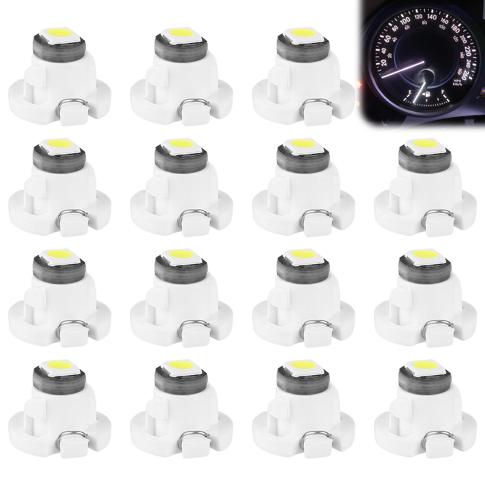 15 Pack T4.2 LED Dash Bulbs, 10mm Base 3030 SMD LED Instrument Cluster Light Replacement for Automotive HVAC AC Heater Panel Gauge Shift Indicator Map Dome (White Light)
