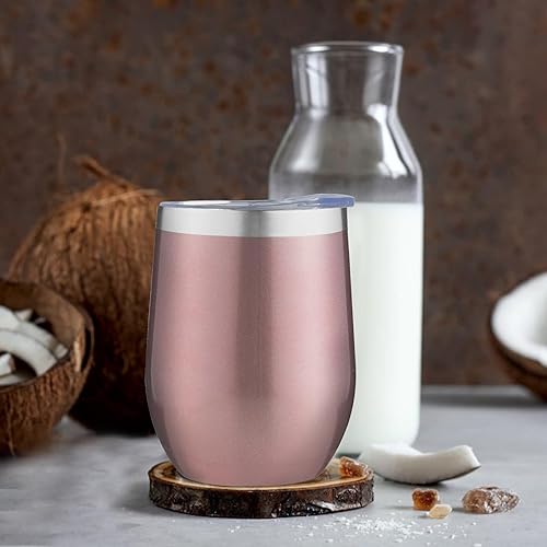 Miniatura 5 de MEZMUT Vaso de vino aislado de 12 onzas con tapa, doble pared al vacío, de acero inoxidable, taza de café, taza de café aislada para champán,