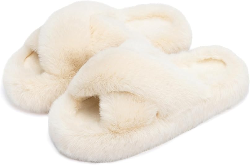 Chantomoo Women's Slippers Memory Foam House Bedroom Slippers for Women Fuzzy Plush Comfy Faux Fur Lined Slide Shoes Anti-Skid Sole Trendy Gift Slippers