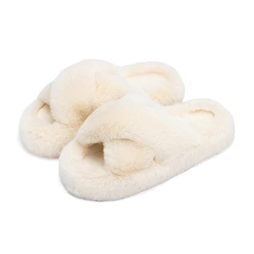 Chantomoo Women's Blue Memory Foam Faux Fur Lined Open Toe