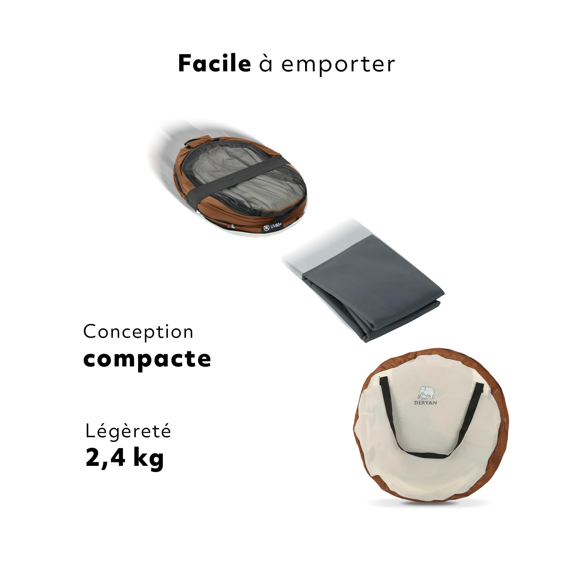 Deryan Lit de Voyage pour Petits Enfants avec Matelas, Lit bébé de la Naissance Jusqu’à 4,5 Ans, Pop Up Tente pour Bébé Montée en 2 Secondes, Moustiquaire & Sac de Voyage Inclus, Facile à Plier, Sable