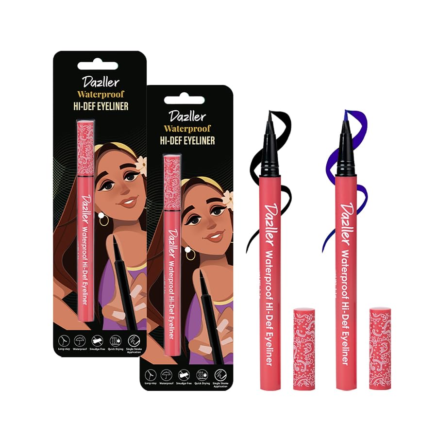 Image of Dazller Hi-Def Eyeliner duo|Velvet Matte|Water-Resistant|Smudge-Proof|Long Stay|Single Stroke|Precise Application|Black+Blue|2.2g, gel